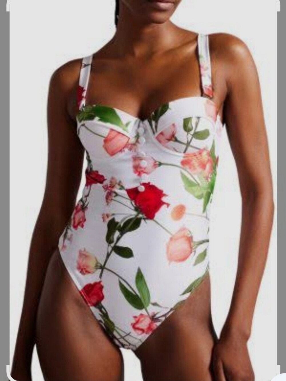 Ted Baker Floral Print Pink & Red One-Piece Swimsuit Size 2